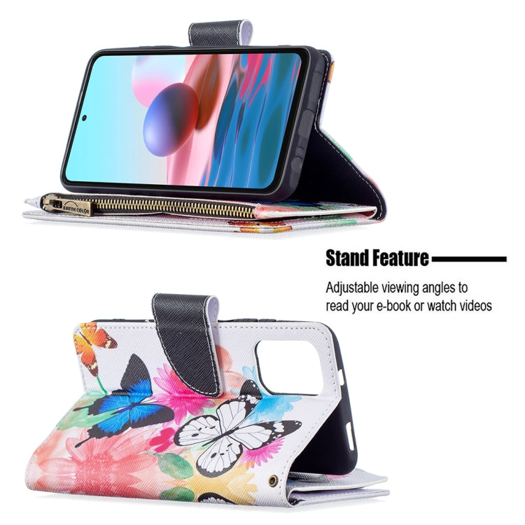 For Xiaomi Redmi Note 10 4G Colored Drawing Pattern Zipper Horizontal Flip Leather Case with Holder & Card Slots & Wallet