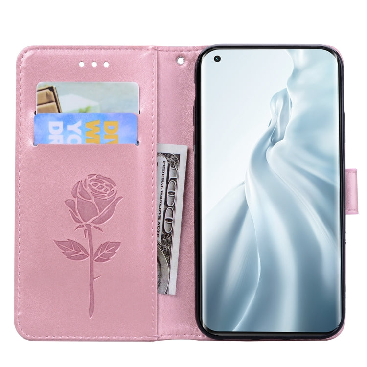 For Xiaomi Mi 11 Lite Rose Embossed Horizontal Flip PU Leather Case with Holder & Card Slots & Wallet
