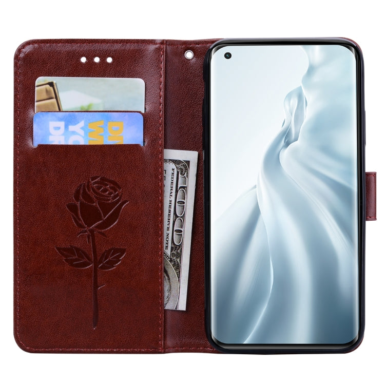 For Xiaomi Mi 11 Lite Rose Embossed Horizontal Flip PU Leather Case with Holder & Card Slots & Wallet