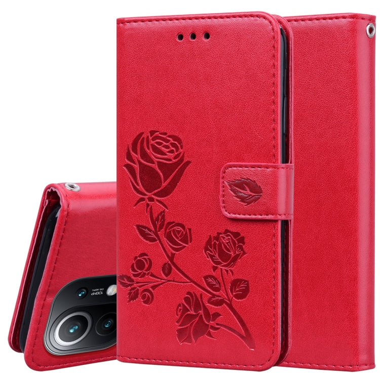 For Xiaomi Mi 11 Rose Embossed Horizontal Flip PU Leather Case with Holder & Card Slots & Wallet
