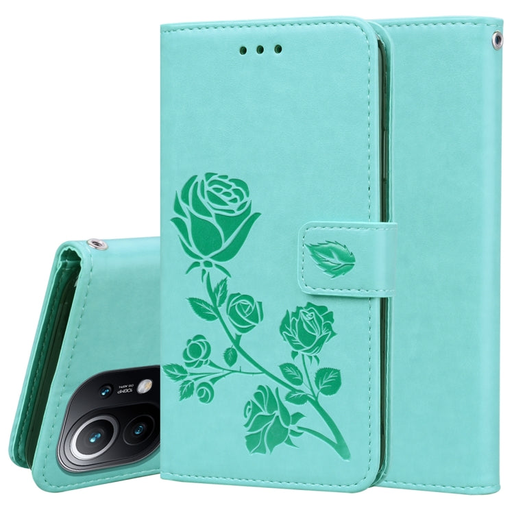 For Xiaomi Mi 11 Rose Embossed Horizontal Flip PU Leather Case with Holder & Card Slots & Wallet