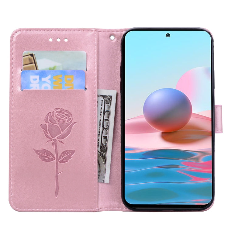 For Xiaomi Redmi Note 10 Rose Embossed Horizontal Flip PU Leather Case with Holder & Card Slots & Wallet