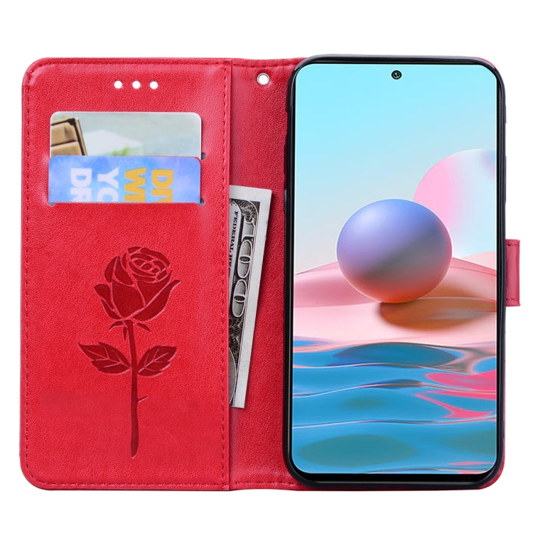 For Xiaomi Redmi Note 10 Rose Embossed Horizontal Flip PU Leather Case with Holder & Card Slots & Wallet