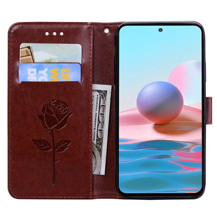 For Xiaomi Redmi Note 10 Rose Embossed Horizontal Flip PU Leather Case with Holder & Card Slots & Wallet