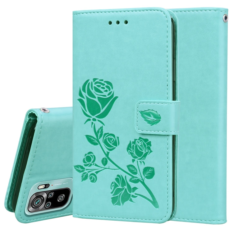 For Xiaomi Redmi Note 10 Rose Embossed Horizontal Flip PU Leather Case with Holder & Card Slots & Wallet