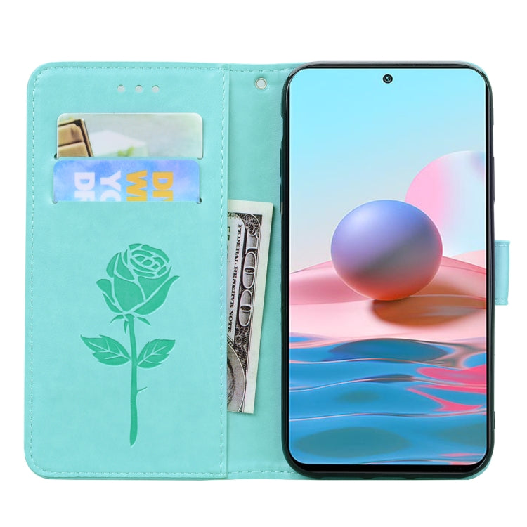 For Xiaomi Redmi Note 10 Rose Embossed Horizontal Flip PU Leather Case with Holder & Card Slots & Wallet