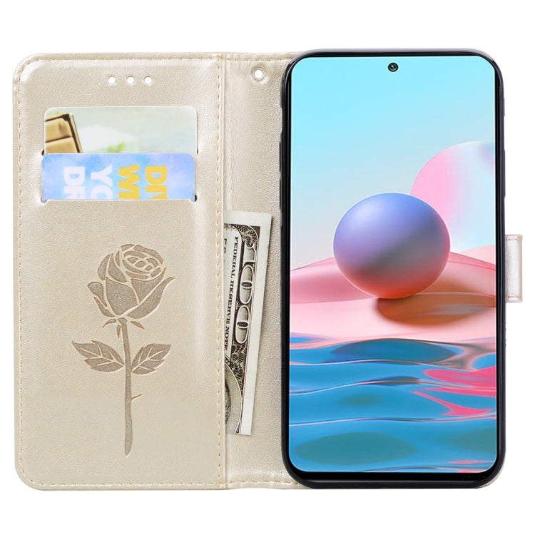 For Xiaomi Redmi Note 10 Rose Embossed Horizontal Flip PU Leather Case with Holder & Card Slots & Wallet