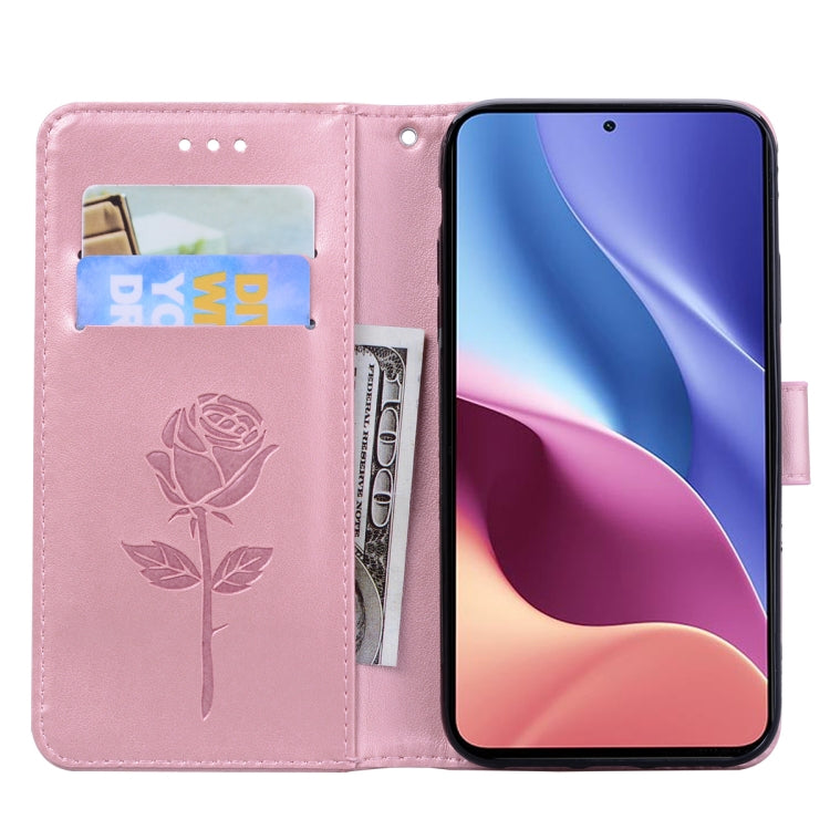 For Xiaomi Redmi K40 / K40 Pro Rose Embossed Horizontal Flip PU Leather Case with Holder & Card Slots & Wallet