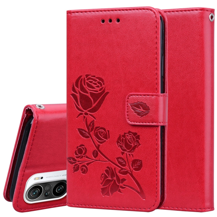 For Xiaomi Redmi K40 / K40 Pro Rose Embossed Horizontal Flip PU Leather Case with Holder & Card Slots & Wallet