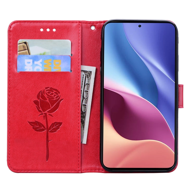 For Xiaomi Redmi K40 / K40 Pro Rose Embossed Horizontal Flip PU Leather Case with Holder & Card Slots & Wallet
