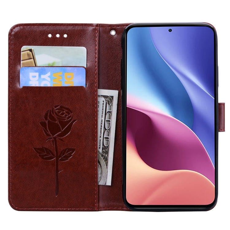 For Xiaomi Redmi K40 / K40 Pro Rose Embossed Horizontal Flip PU Leather Case with Holder & Card Slots & Wallet