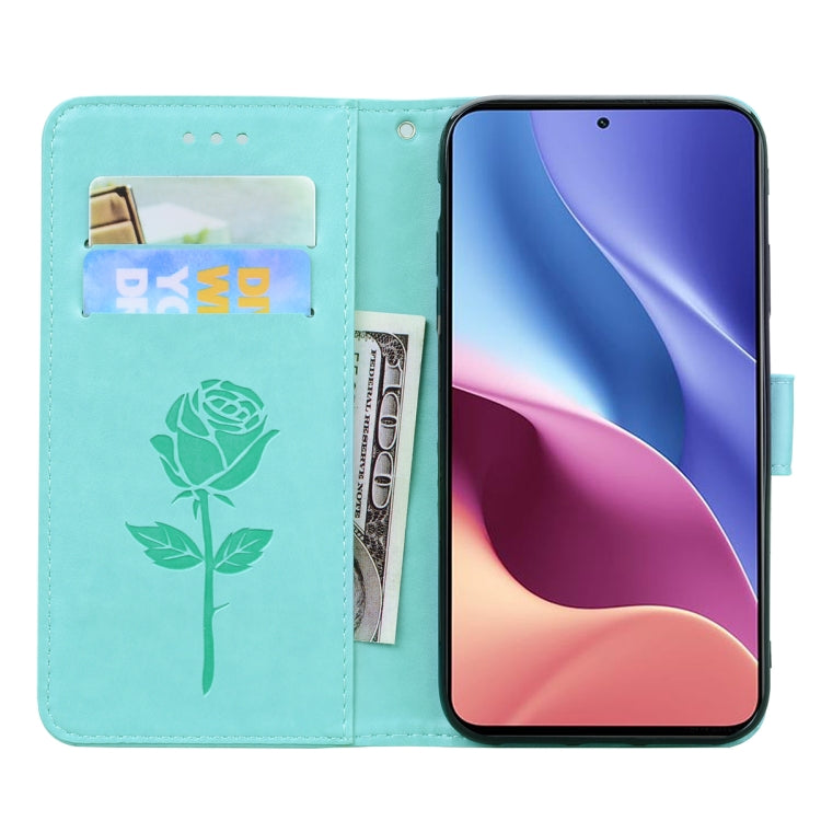 For Xiaomi Redmi K40 / K40 Pro Rose Embossed Horizontal Flip PU Leather Case with Holder & Card Slots & Wallet