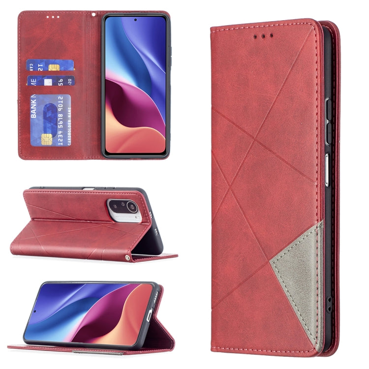For Xiaomi Mi 11i / Poco F3 / Redmi K40 Rhombus Texture Horizontal Flip Magnetic Leather Case with Holder & Card Slots