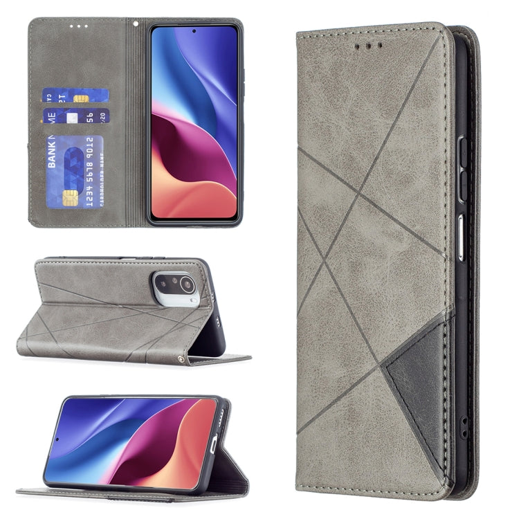 For Xiaomi Mi 11i / Poco F3 / Redmi K40 Rhombus Texture Horizontal Flip Magnetic Leather Case with Holder & Card Slots