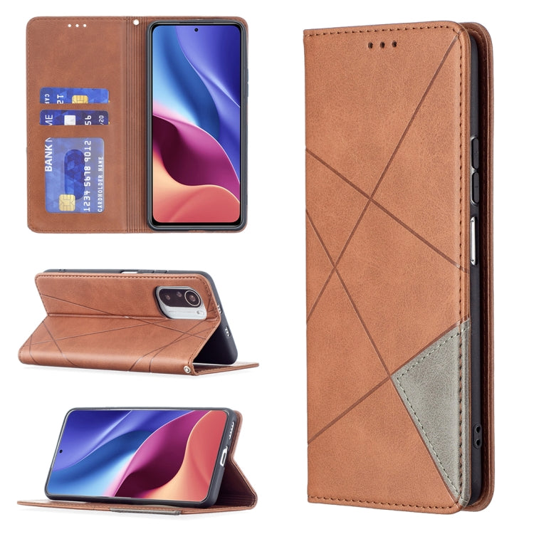 For Xiaomi Mi 11i / Poco F3 / Redmi K40 Rhombus Texture Horizontal Flip Magnetic Leather Case with Holder & Card Slots