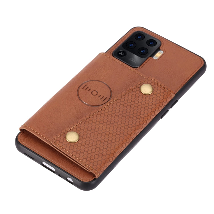 For OPPO A94 Double Buckle PU + TPU Shockproof Magnetic Protective Case with Card Slot & Holder