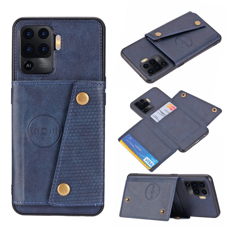 For OPPO A94 Double Buckle PU + TPU Shockproof Magnetic Protective Case with Card Slot & Holder