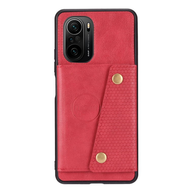 For Xiaomi Redmi K40 Double Buckle PU + TPU Shockproof Magnetic Protective Case with Card Slot & Holder