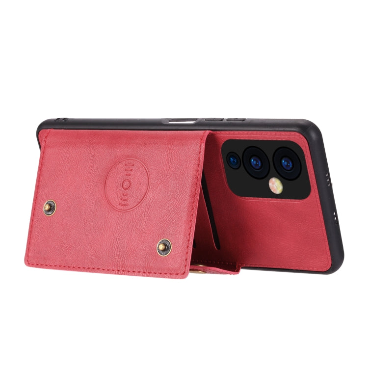 For Xiaomi Redmi K40 Double Buckle PU + TPU Shockproof Magnetic Protective Case with Card Slot & Holder