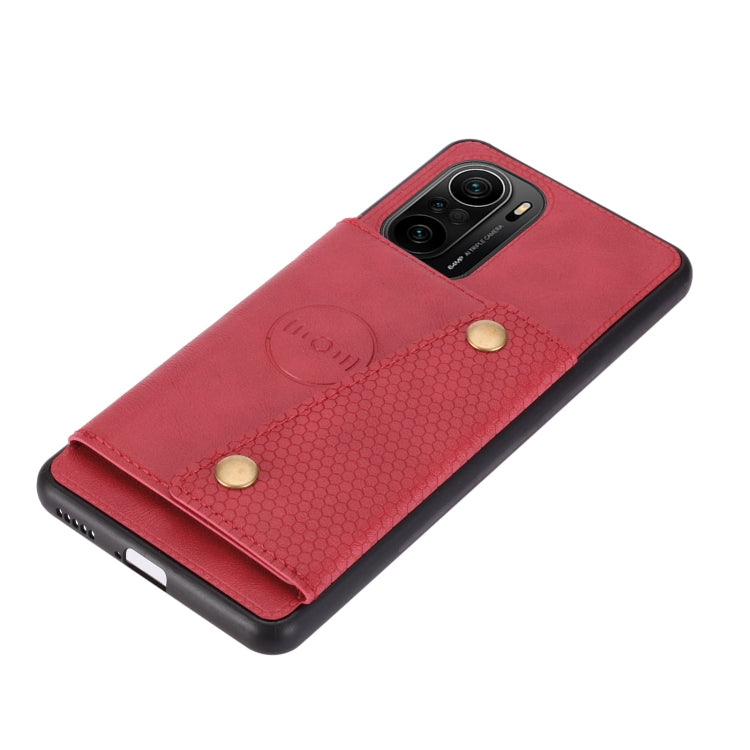 For Xiaomi Redmi K40 Double Buckle PU + TPU Shockproof Magnetic Protective Case with Card Slot & Holder