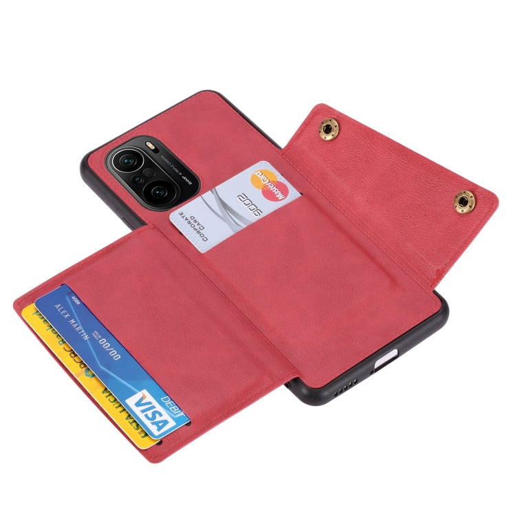 For Xiaomi Redmi K40 Double Buckle PU + TPU Shockproof Magnetic Protective Case with Card Slot & Holder