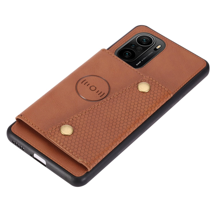 For Xiaomi Redmi K40 Double Buckle PU + TPU Shockproof Magnetic Protective Case with Card Slot & Holder