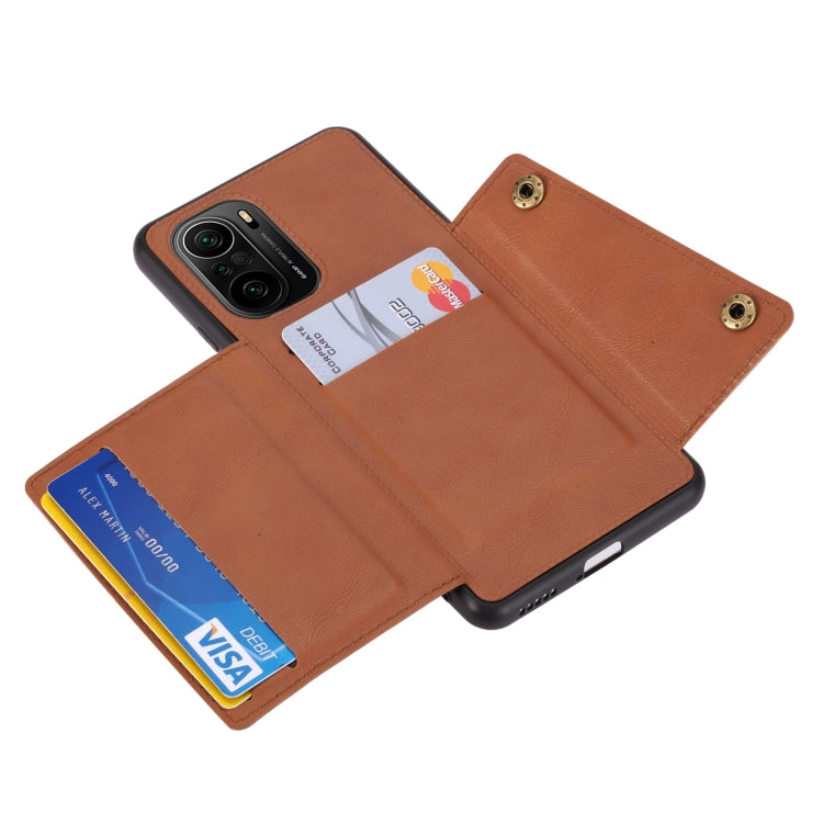 For Xiaomi Redmi K40 Double Buckle PU + TPU Shockproof Magnetic Protective Case with Card Slot & Holder