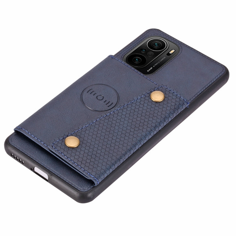 For Xiaomi Redmi K40 Double Buckle PU + TPU Shockproof Magnetic Protective Case with Card Slot & Holder