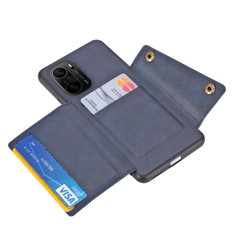 For Xiaomi Redmi K40 Double Buckle PU + TPU Shockproof Magnetic Protective Case with Card Slot & Holder