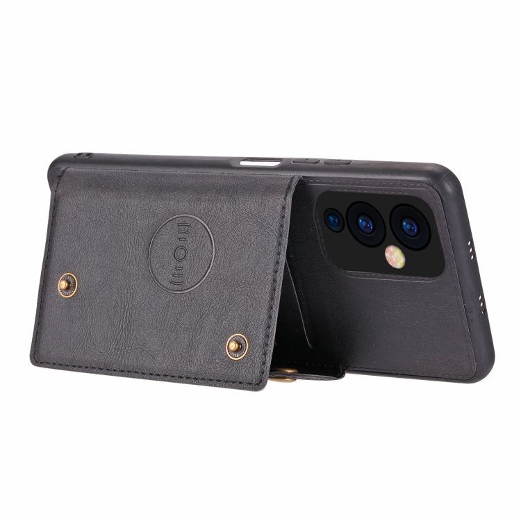 For Xiaomi Redmi K40 Double Buckle PU + TPU Shockproof Magnetic Protective Case with Card Slot & Holder