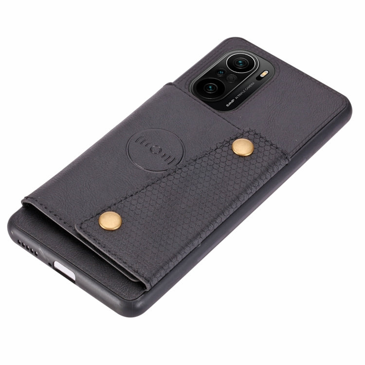 For Xiaomi Redmi K40 Double Buckle PU + TPU Shockproof Magnetic Protective Case with Card Slot & Holder