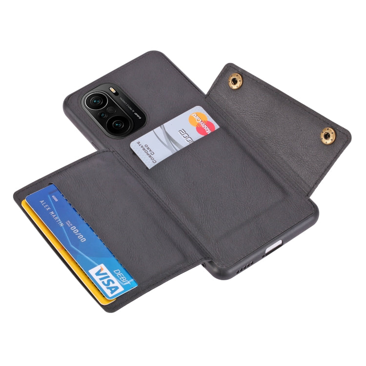 For Xiaomi Redmi K40 Double Buckle PU + TPU Shockproof Magnetic Protective Case with Card Slot & Holder