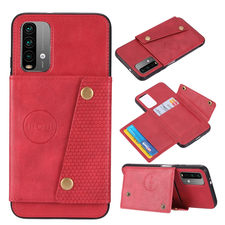 For Xiaomi Redmi Note 9 4G Double Buckle PU + TPU Shockproof Magnetic Protective Case with Card Slot & Holder