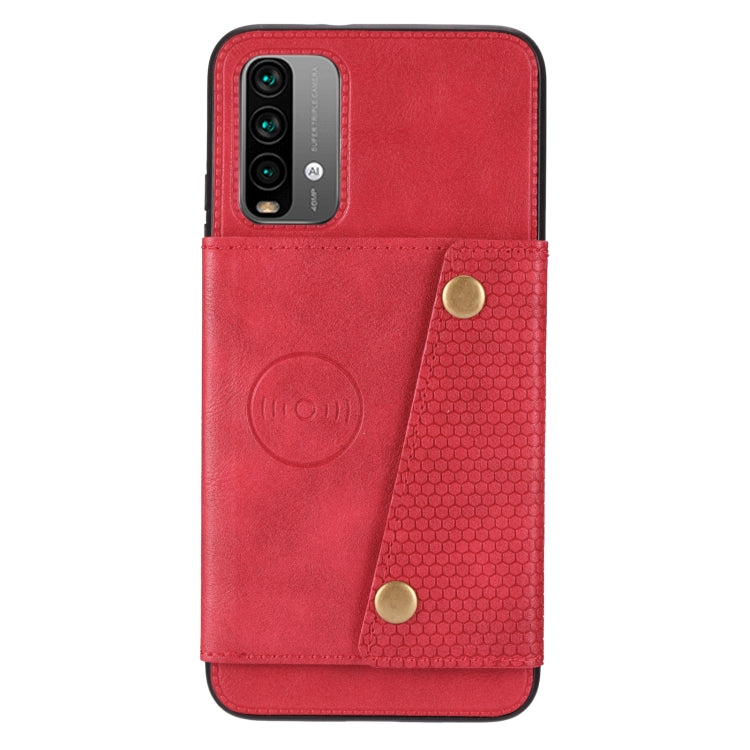 For Xiaomi Redmi Note 9 4G Double Buckle PU + TPU Shockproof Magnetic Protective Case with Card Slot & Holder