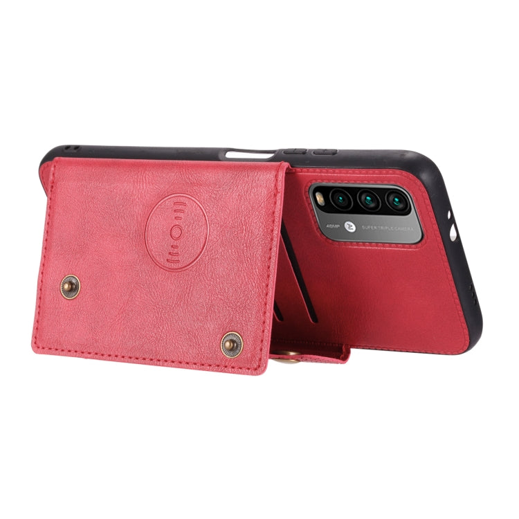 For Xiaomi Redmi Note 9 4G Double Buckle PU + TPU Shockproof Magnetic Protective Case with Card Slot & Holder