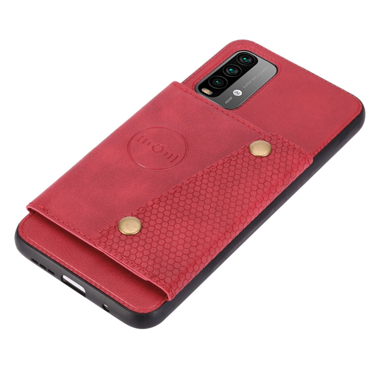 For Xiaomi Redmi Note 9 4G Double Buckle PU + TPU Shockproof Magnetic Protective Case with Card Slot & Holder