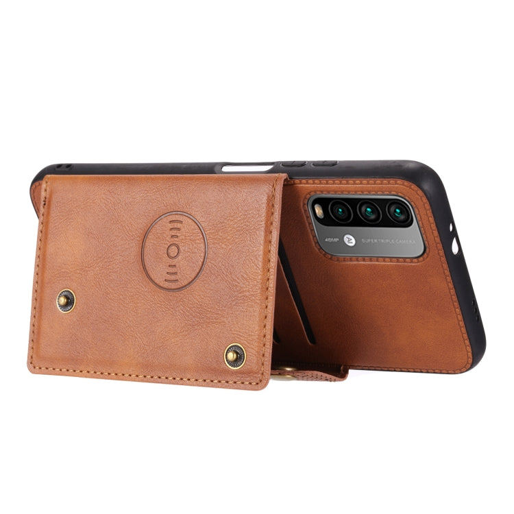 For Xiaomi Redmi Note 9 4G Double Buckle PU + TPU Shockproof Magnetic Protective Case with Card Slot & Holder