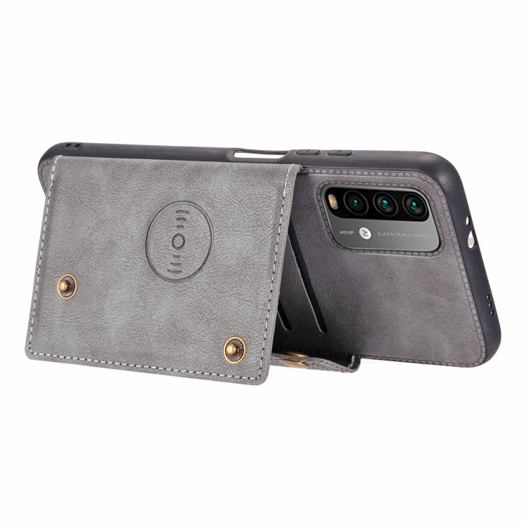 For Xiaomi Redmi Note 9 4G Double Buckle PU + TPU Shockproof Magnetic Protective Case with Card Slot & Holder