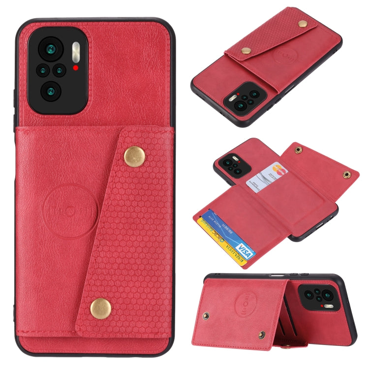 For Xiaomi Redmi Note 10 Double Buckle PU + TPU Shockproof Magnetic Protective Case with Card Slot & Holder