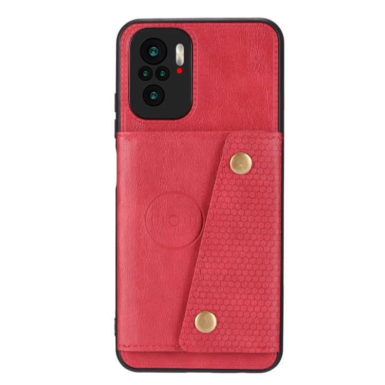 For Xiaomi Redmi Note 10 Double Buckle PU + TPU Shockproof Magnetic Protective Case with Card Slot & Holder