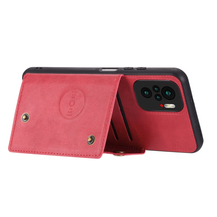 For Xiaomi Redmi Note 10 Double Buckle PU + TPU Shockproof Magnetic Protective Case with Card Slot & Holder