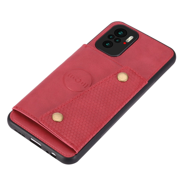 For Xiaomi Redmi Note 10 Double Buckle PU + TPU Shockproof Magnetic Protective Case with Card Slot & Holder