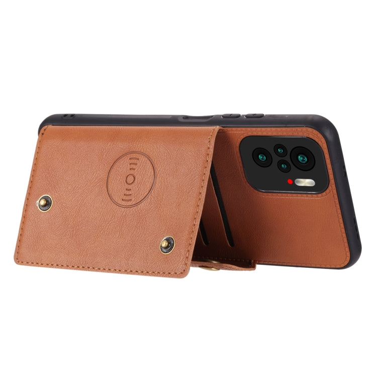 For Xiaomi Redmi Note 10 Double Buckle PU + TPU Shockproof Magnetic Protective Case with Card Slot & Holder