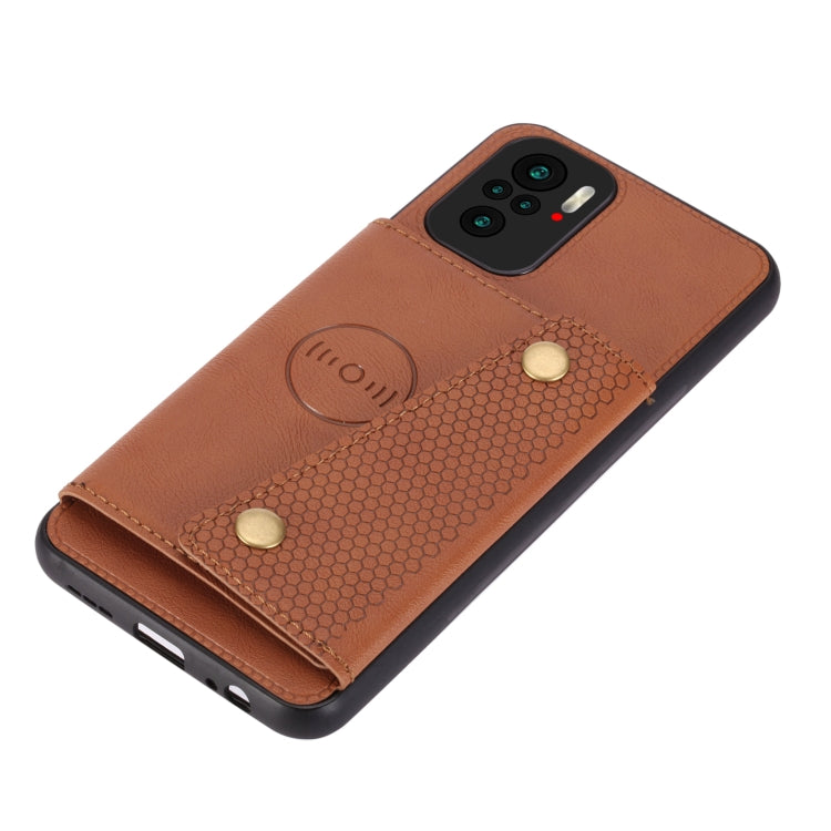 For Xiaomi Redmi Note 10 Double Buckle PU + TPU Shockproof Magnetic Protective Case with Card Slot & Holder