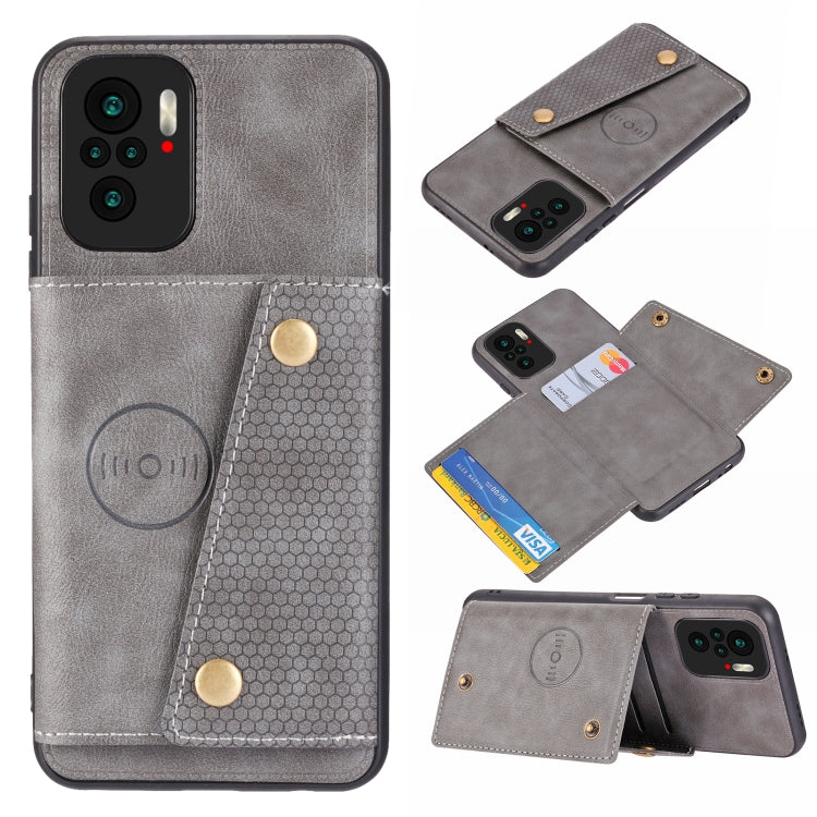 For Xiaomi Redmi Note 10 Double Buckle PU + TPU Shockproof Magnetic Protective Case with Card Slot & Holder