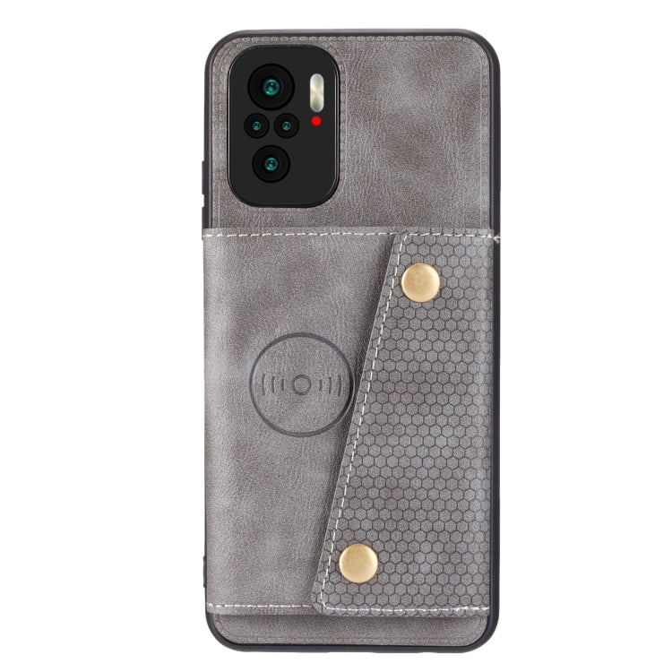 For Xiaomi Redmi Note 10 Double Buckle PU + TPU Shockproof Magnetic Protective Case with Card Slot & Holder