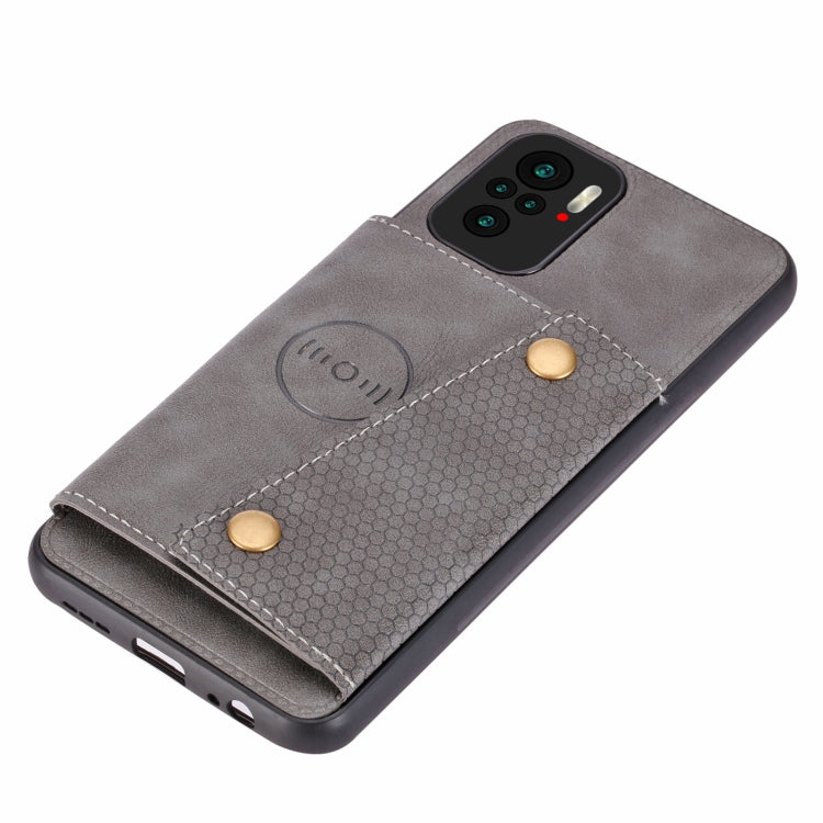 For Xiaomi Redmi Note 10 Double Buckle PU + TPU Shockproof Magnetic Protective Case with Card Slot & Holder