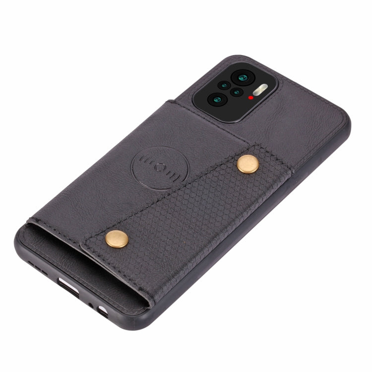 For Xiaomi Redmi Note 10 Double Buckle PU + TPU Shockproof Magnetic Protective Case with Card Slot & Holder