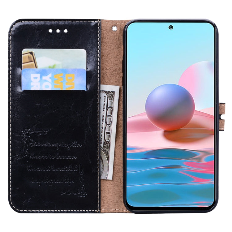 For Xiaomi Redmi Note 10 Business Style Oil Wax Texture Horizontal Flip Leather Case with Holder & Card Slots & Wallet