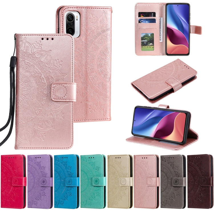 For Xiaomi Redmi K40 Totem Flower Embossed Horizontal Flip TPU + PU Leather Case with Holder & Card Slots & Wallet